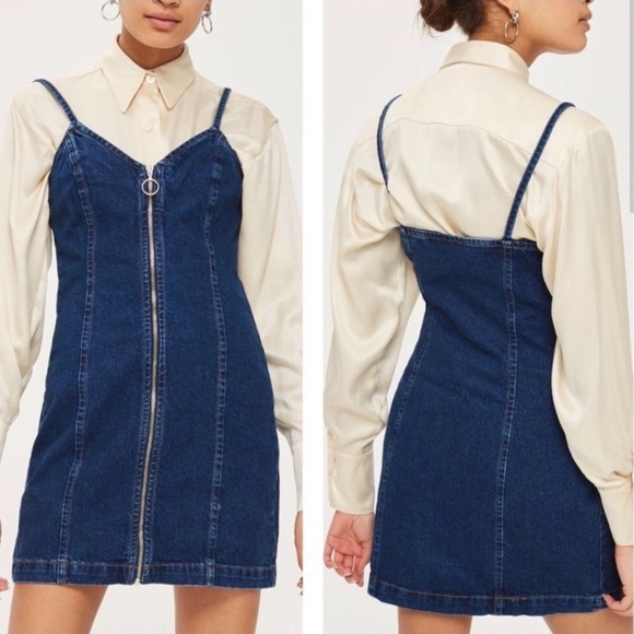 Topshop Denim Mini Dress with Zipper - Picture 1 of 10